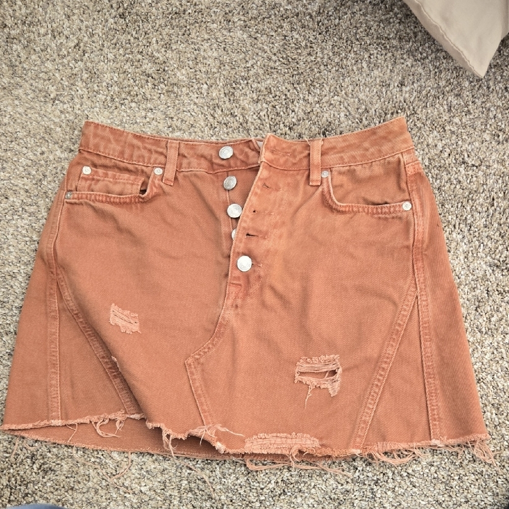 We The Free Brown Distressed Denim Mini Skirt